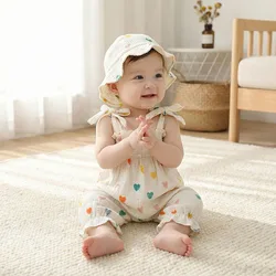 Pelele floral de tirantes con sombrero para bebé niña, verano