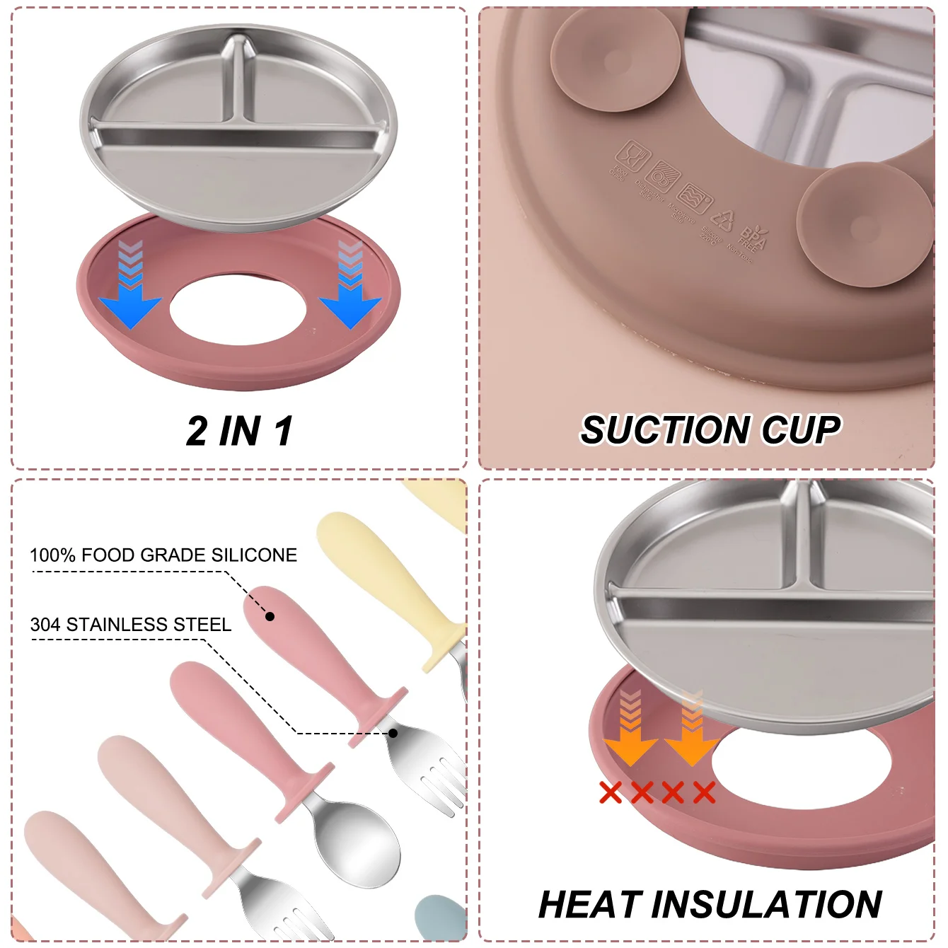 Kit de autoalimentación bebé con plato ventosa de silicona - imagen 2