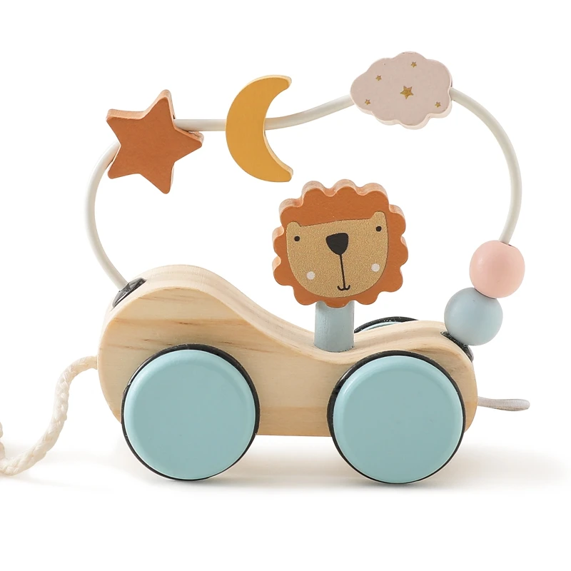 Coche de madera Montessori con estrellas y luna