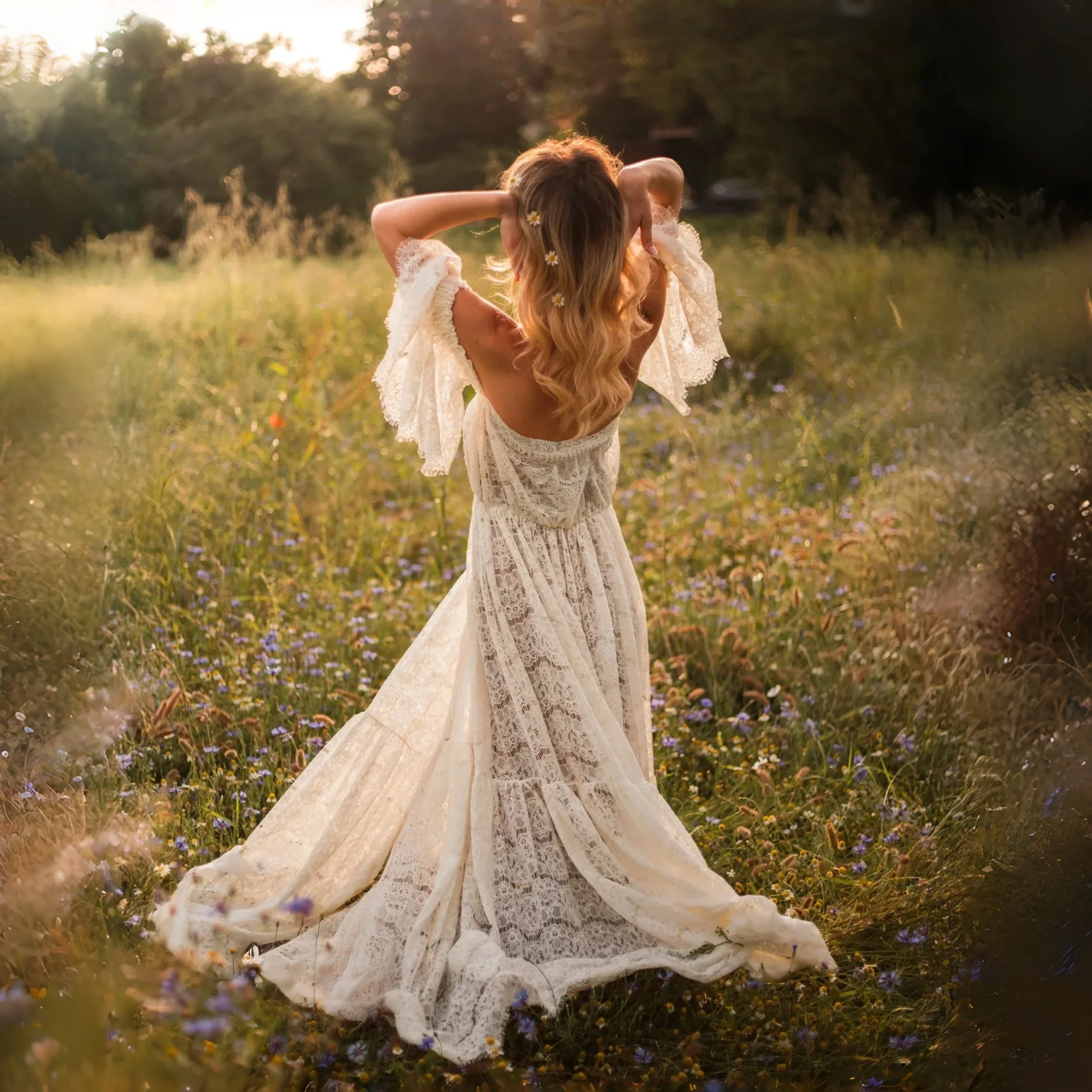 Vestido de maternidad encaje bohemio para sesión fotográfica