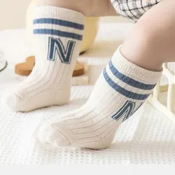 Calcetines bebé letras – Algodón suave a rayas para niño