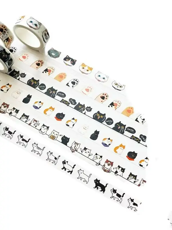 Cinta washi adhesiva decorativa con gatos kawaii para manualidades - imagen 5