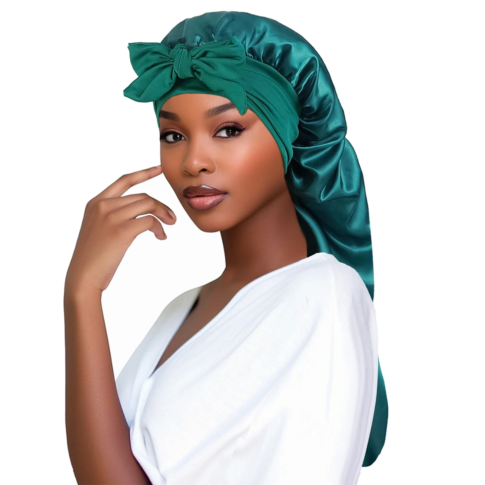 Gorro de dormir satén para mujer con cola trenzada larga - imagen 3