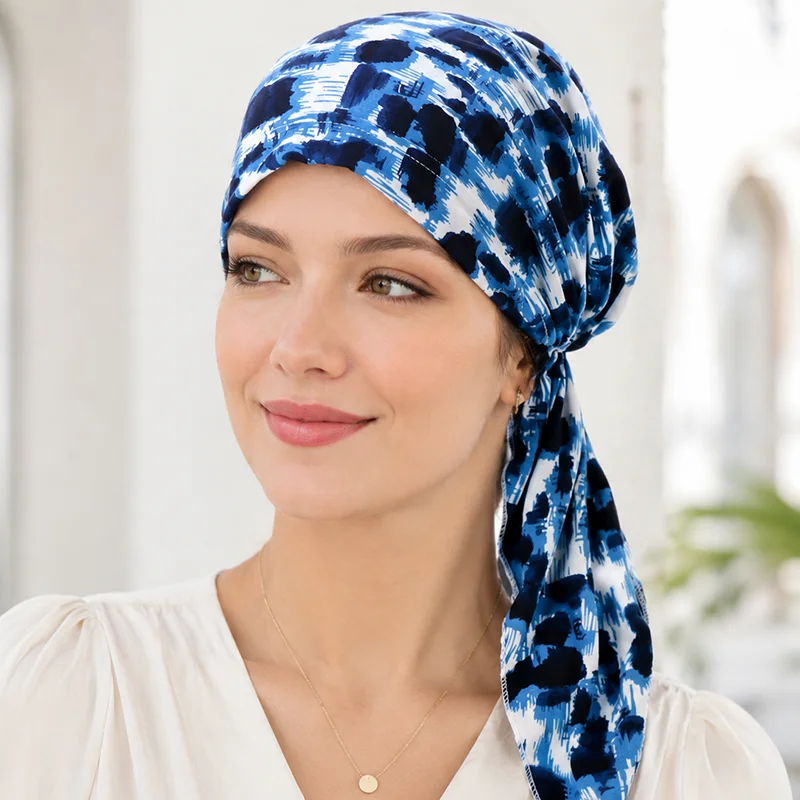 Gorro turbante floral transpirable de poliéster con lazo - imagen 2