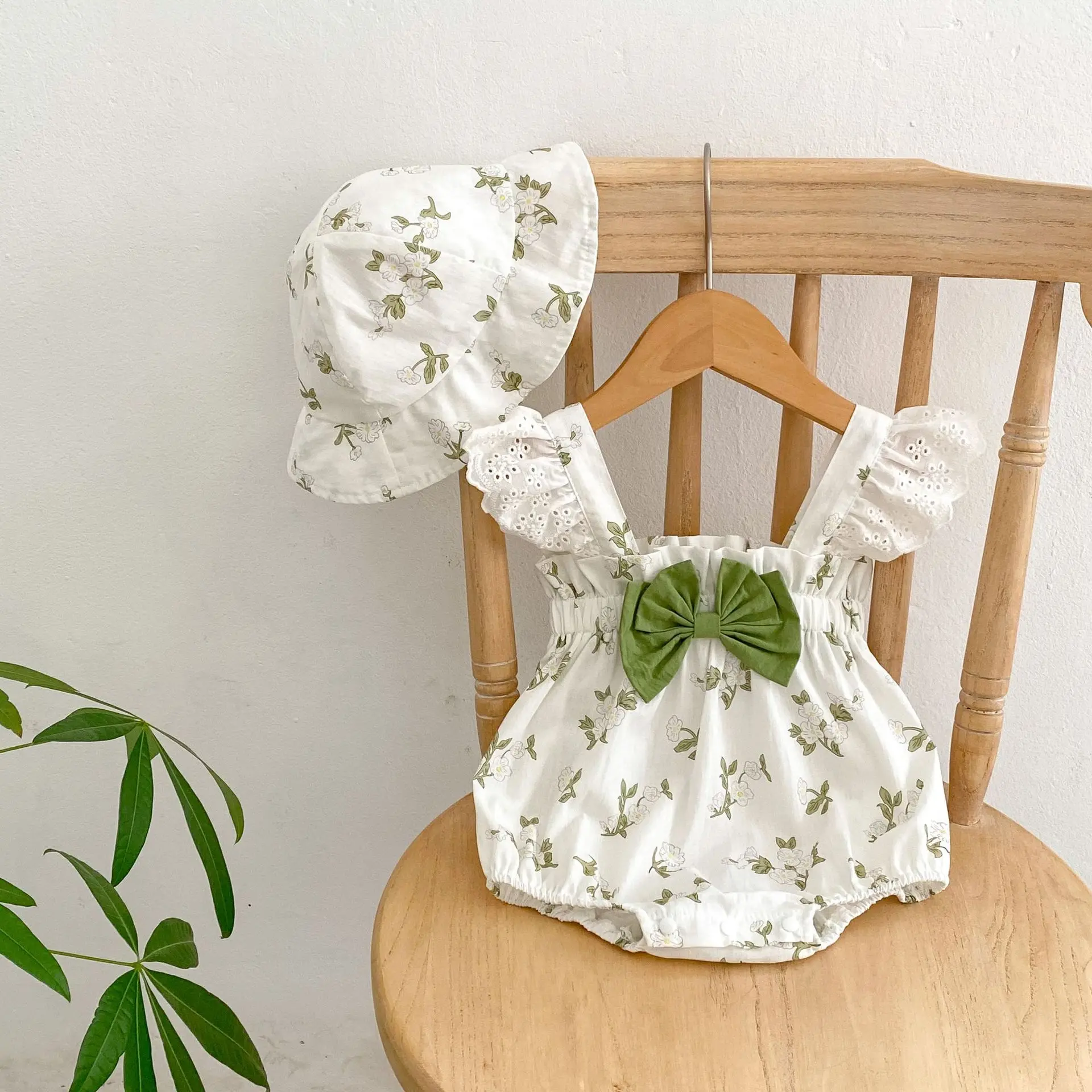 MILANCEL Floral conjunto mono bebé niña verano con sombrero - imagen 3