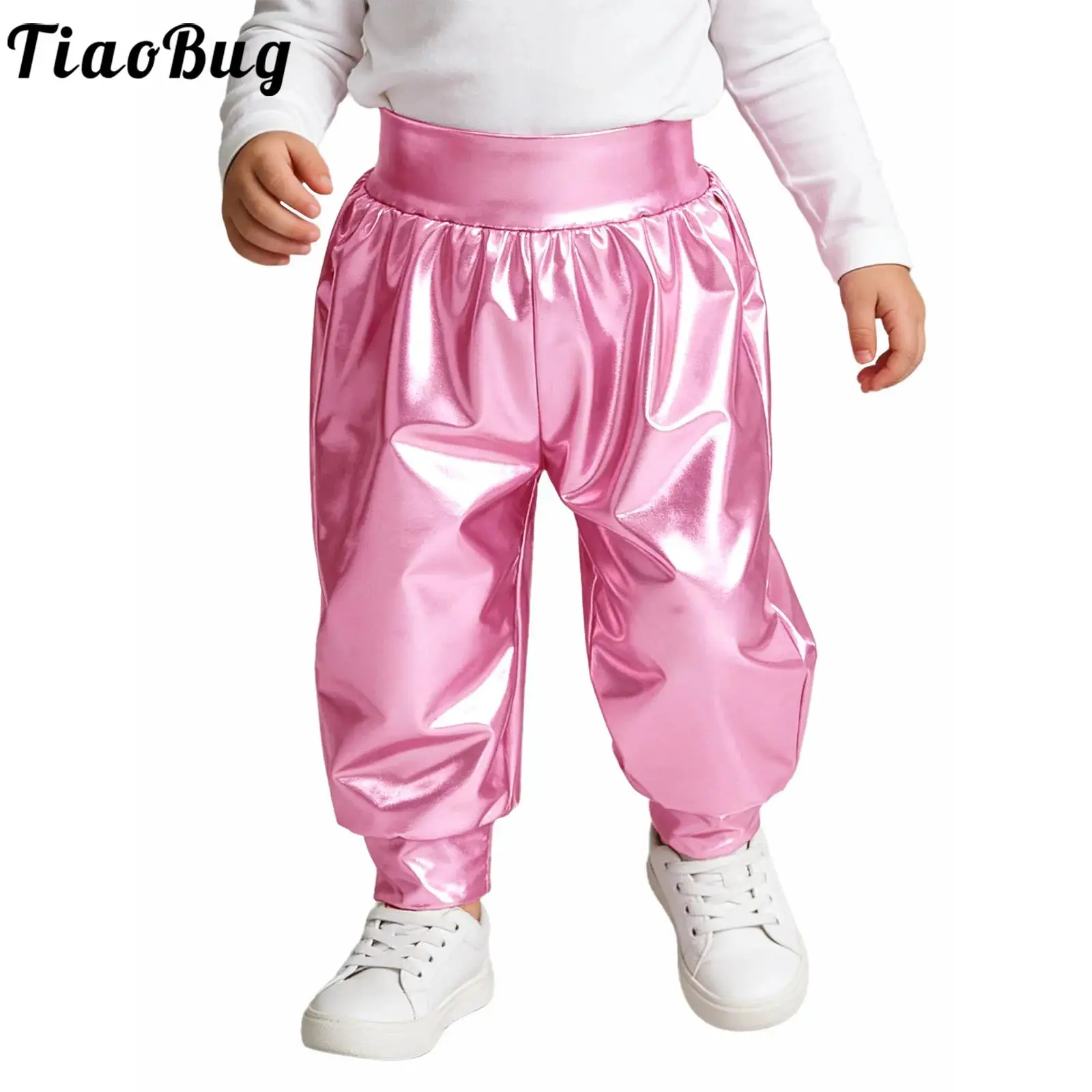 Pantalones metálicos brillantes con cintura elástica para bebé - imagen 3
