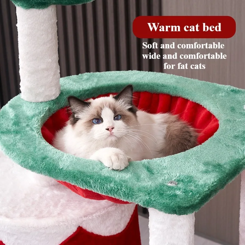 Torre rascador para gatos con cama de felpa navideña - imagen 3