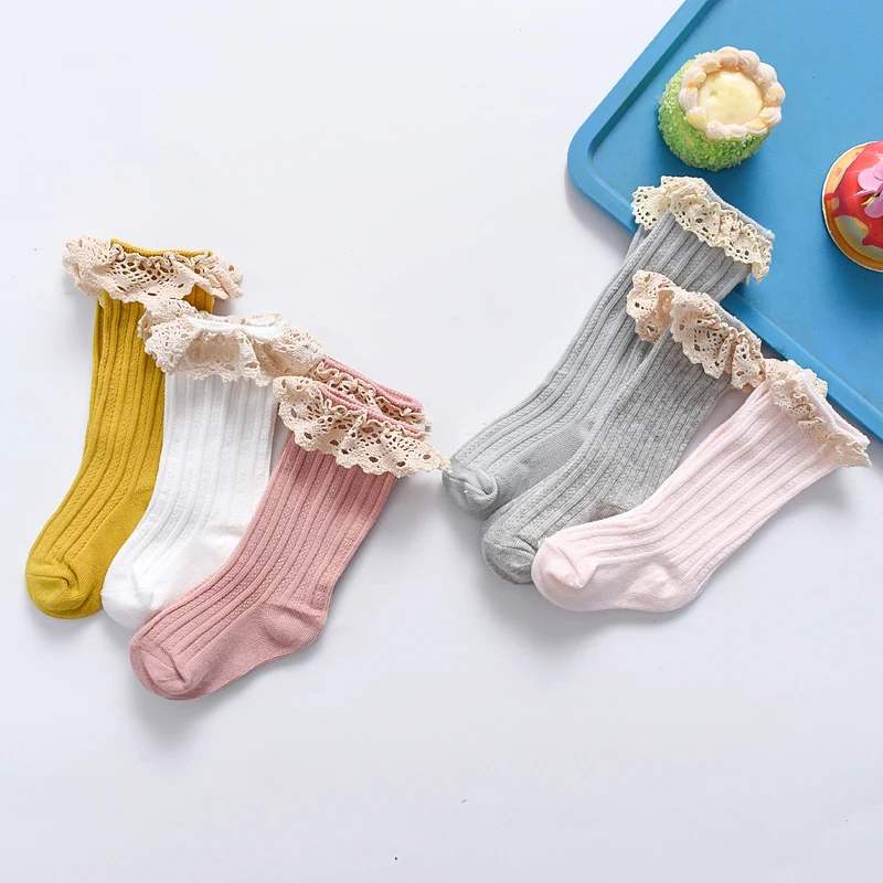 Lawadka calcetines largos de encaje a rayas para niñas - Estilo casual