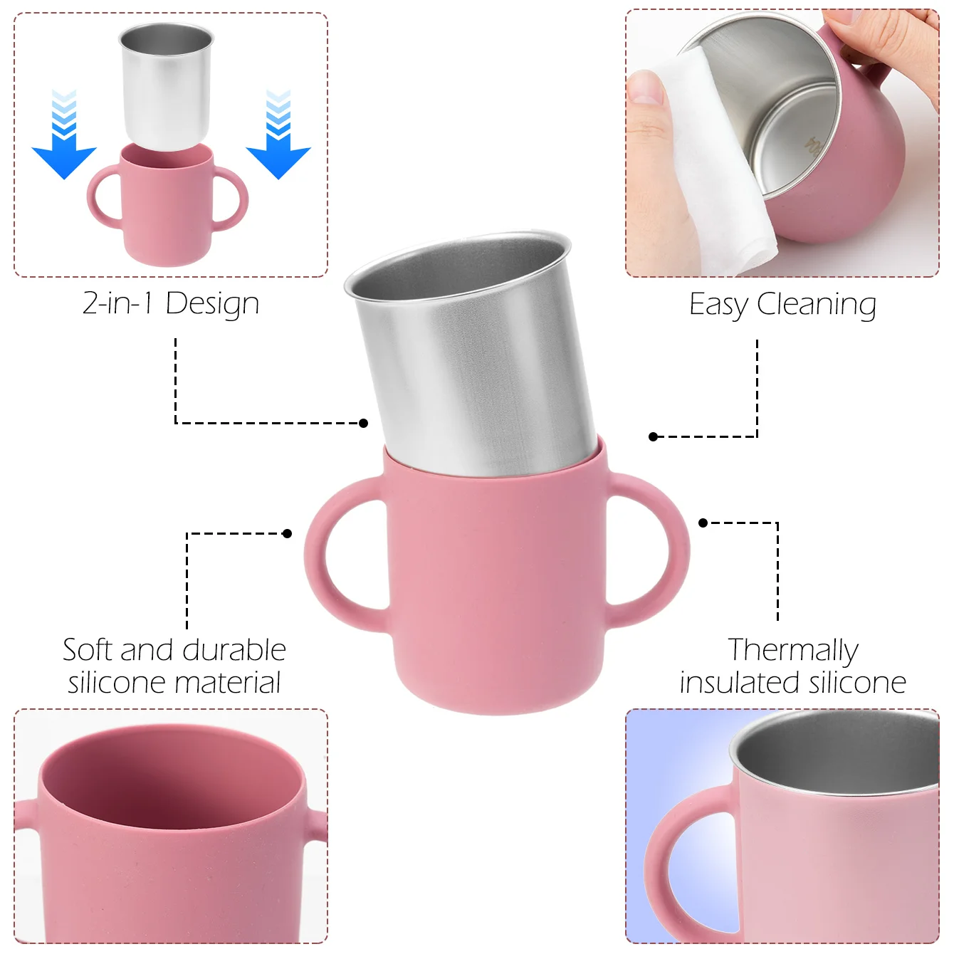 Taza de bebé de silicona en manos