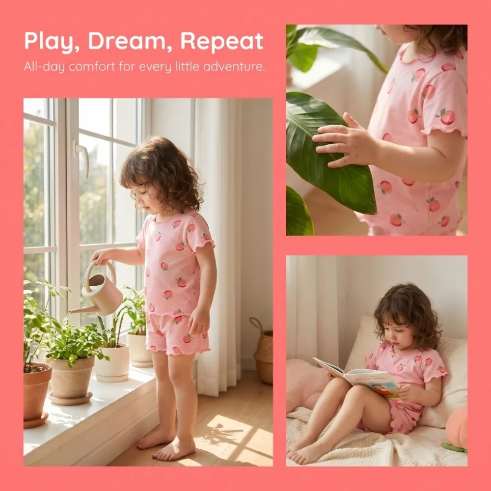 Pijama de niña algodón orgánico con fresas – camiseta y bermuda - imagen 2