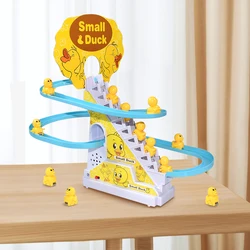 Pista musical con pingüino electrónico que sube escaleras
