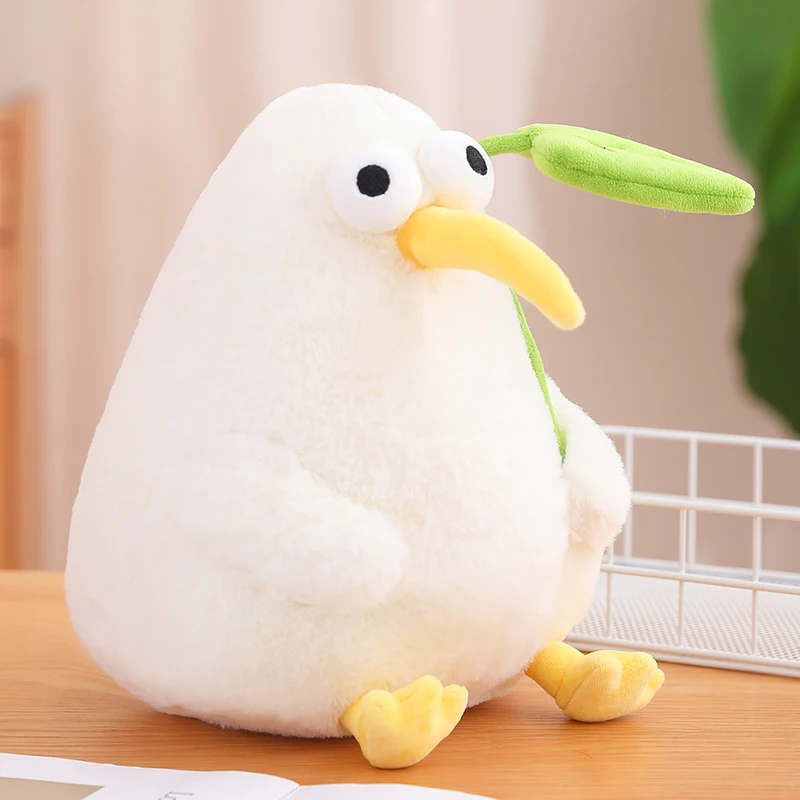Peluche pájaro kiwi blanco con hoja de loto, almohada suave - imagen 4