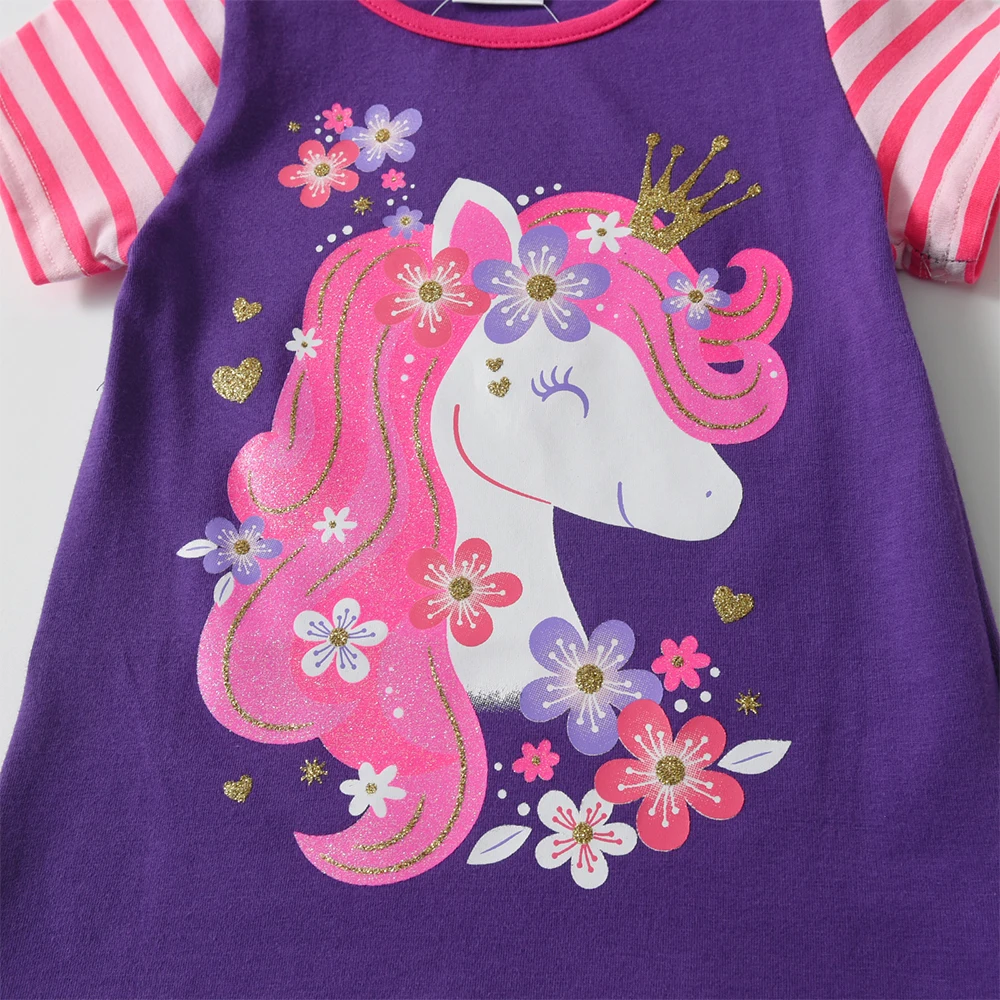 DXTON Camiseta niña de manga corta rayas y estampado unicornio - imagen 3