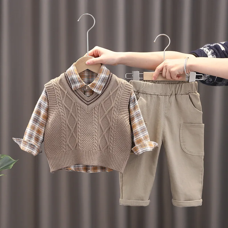 Conjunto bebé algodón primavera – Camisa a cuadros y chaleco - imagen 3