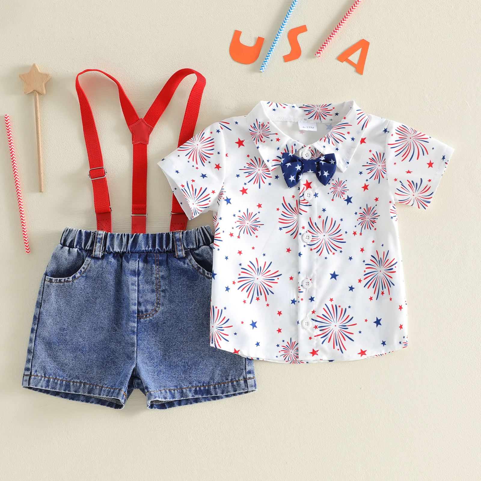 Conjunto de verano para bebé: camisa a rayas y pantalón corto vaquero - imagen 4