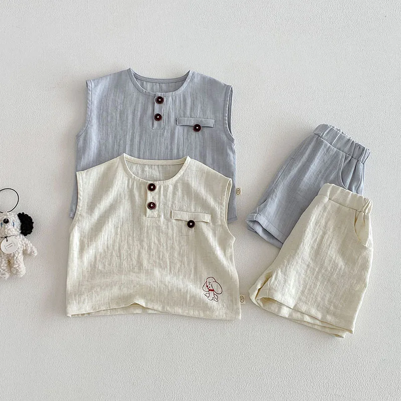 Conjunto de verano para bebé holgado y ligero: camiseta perros y shorts - imagen 2