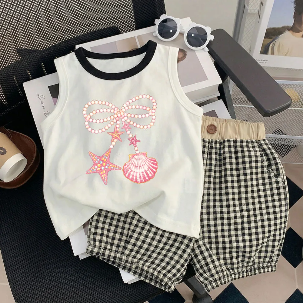 Conjunto de verano sin mangas para niña floral y cuadros - imagen 3