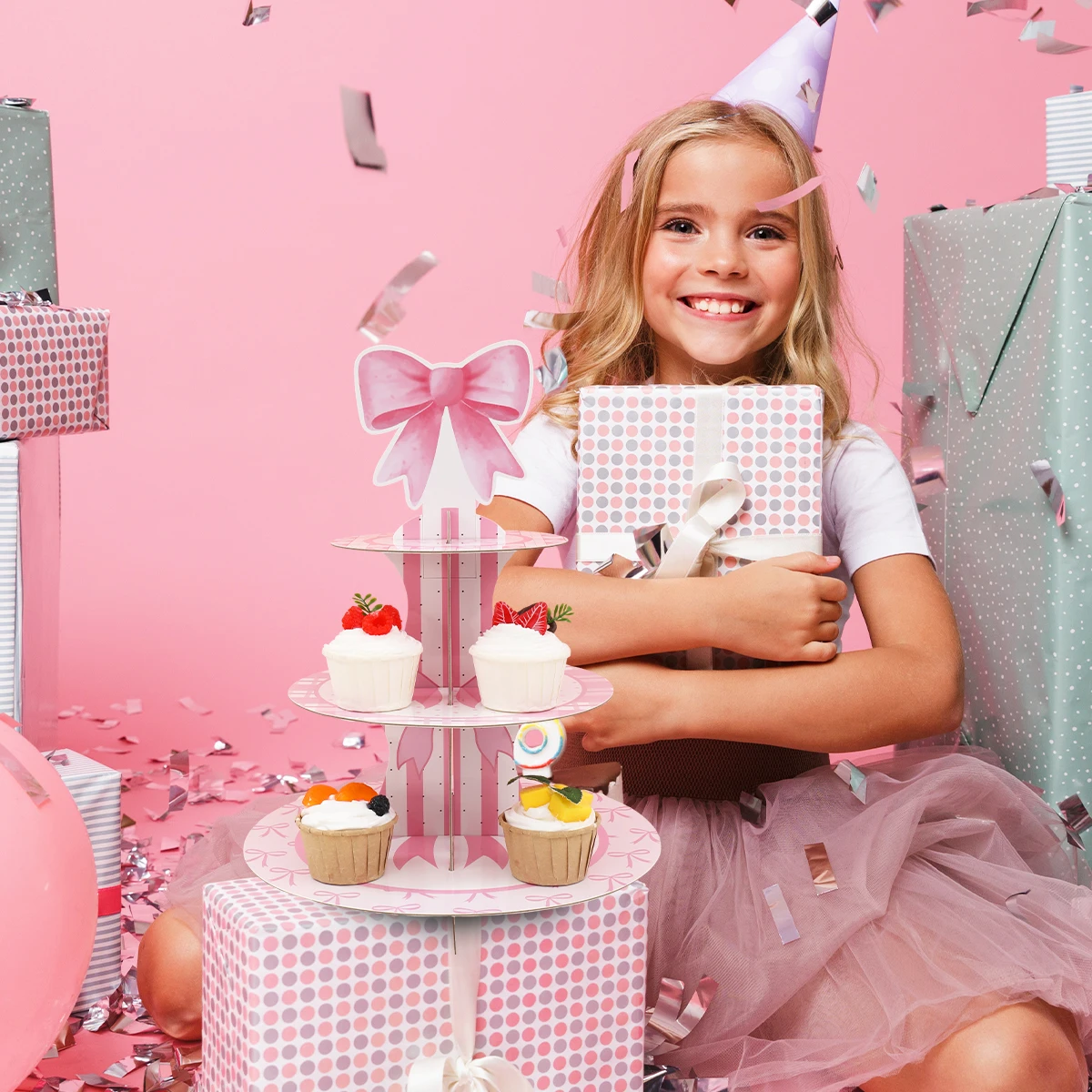 Soporte pastel desechable lazo rosa – Fiesta infantil - imagen 4