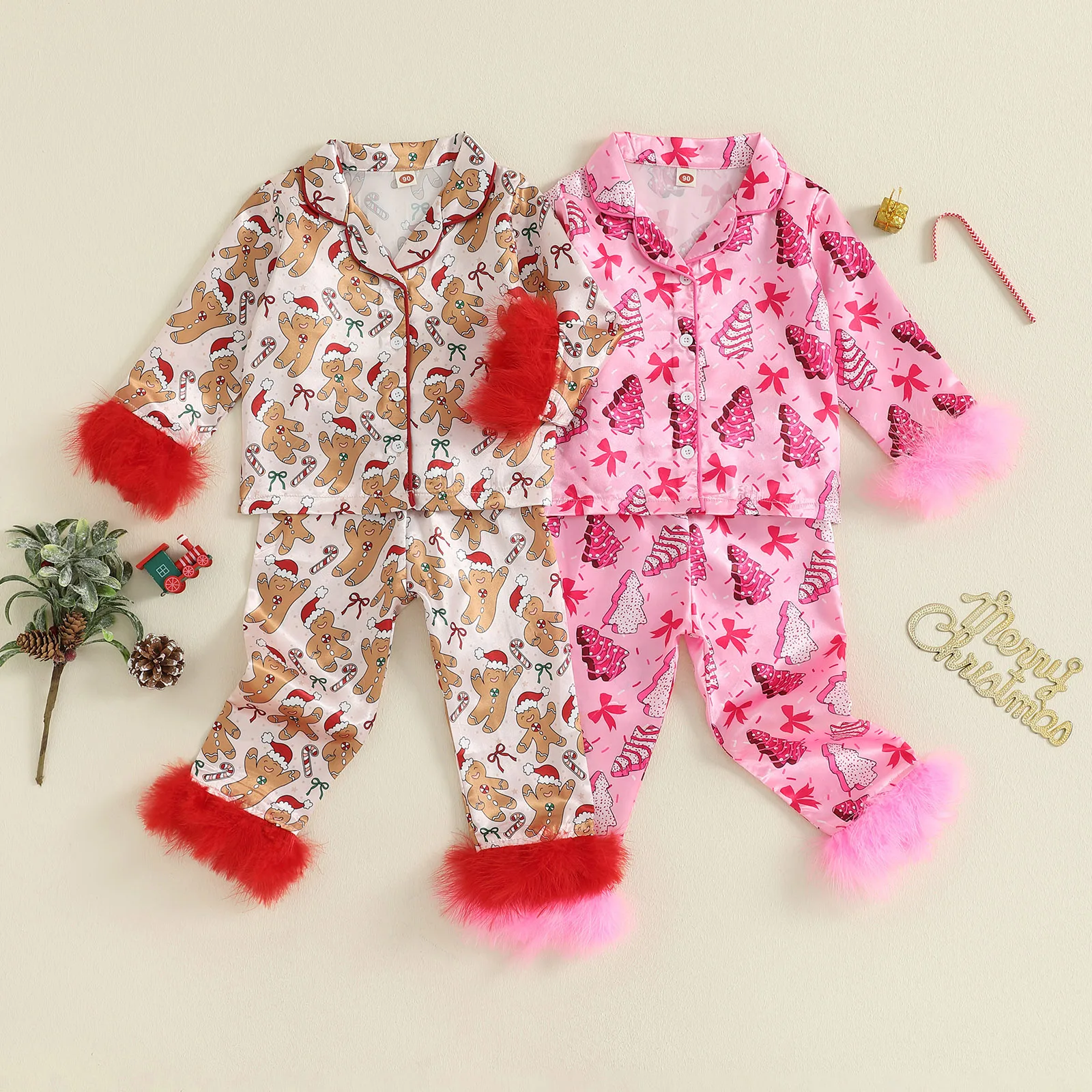Conjunto de pijama navideño para niñas con lazo estampado - imagen 2