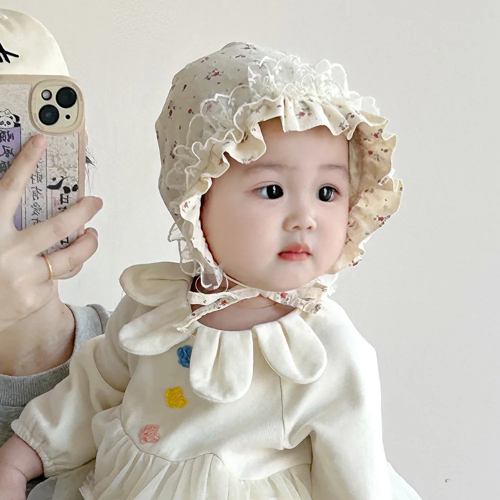 Sombrero de sol de encaje para niñas con protección auditiva y visera - imagen 3