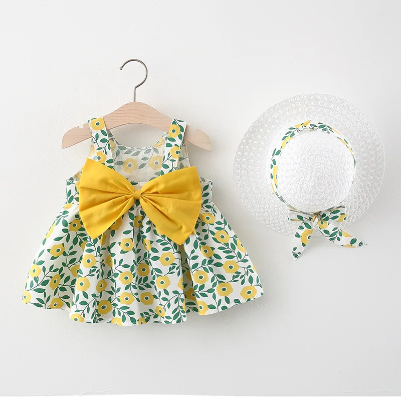 Vestido playero de algodón con lazo y flores para niña - imagen 4