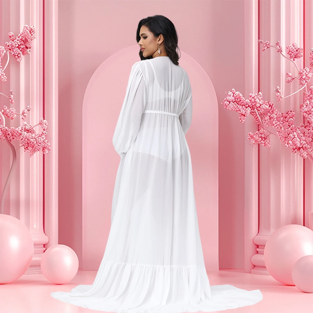 Vestido maternity de gasa con cuello V y mangas acampanadas - imagen 5