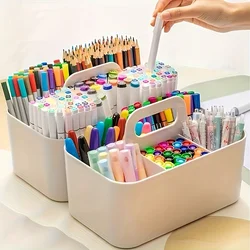 Cesta organizadora de escritorio con asa y portalápices