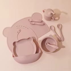 Set de vajilla de silicona para bebé con ventosa y cubiertos
