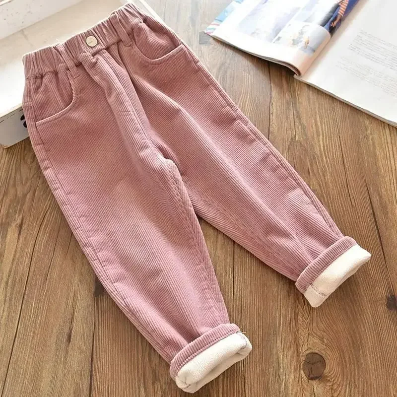 Pantalones de pana para niñas con forro polar, invierno - imagen 2