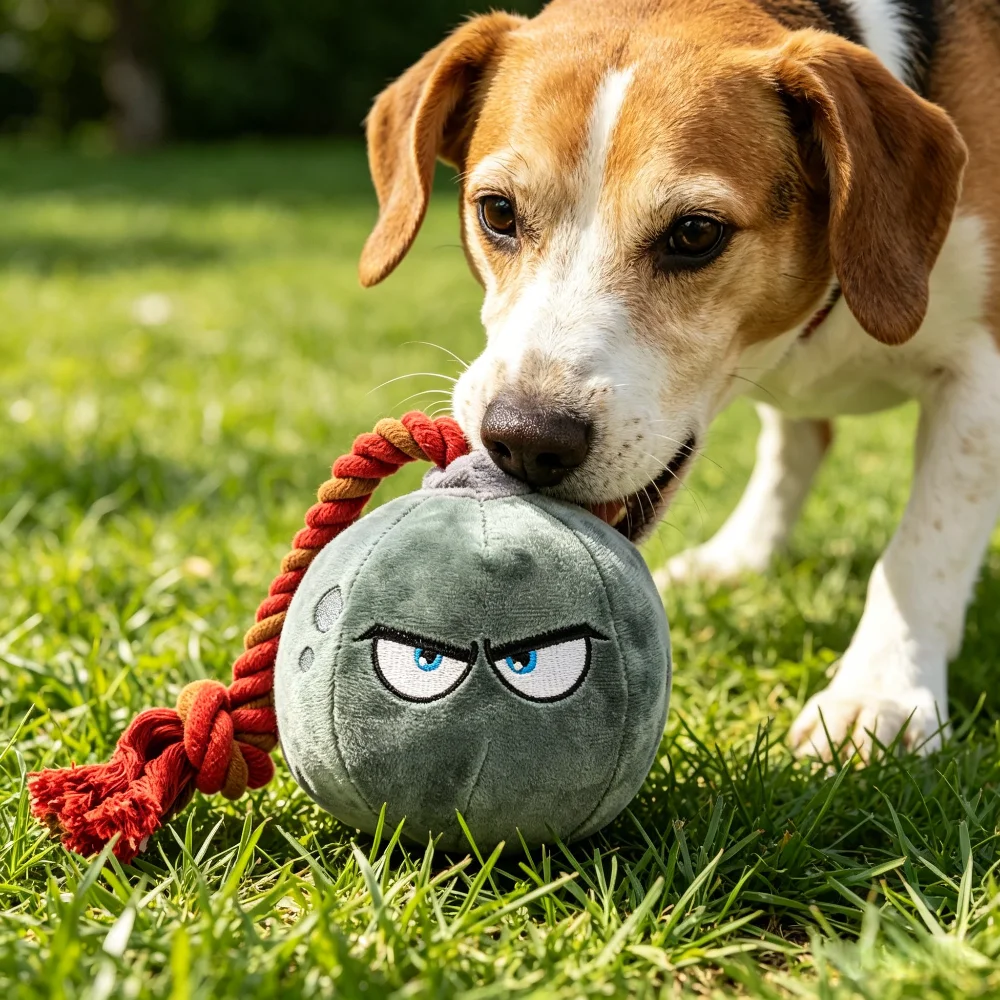 Juguete masticable para perros con forma de granada y cuerda - imagen 2