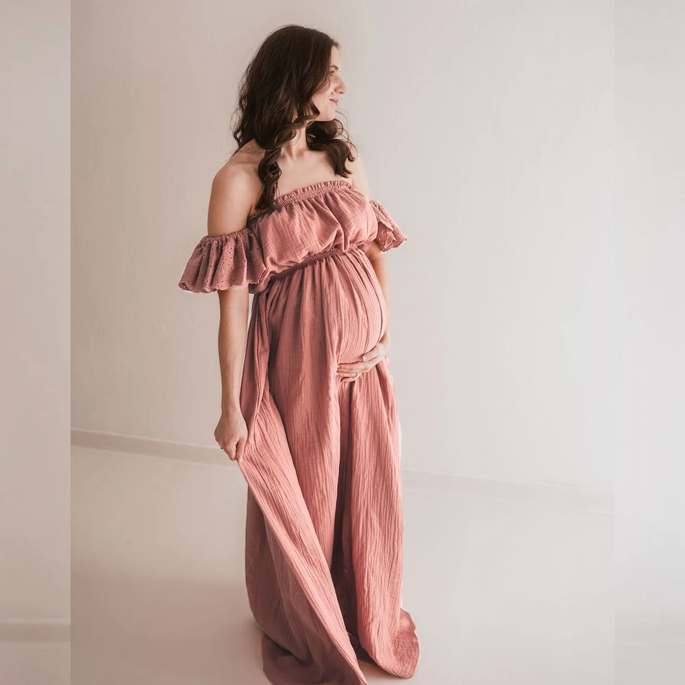 Vestido de maternidad algodón bordado con manga encaje