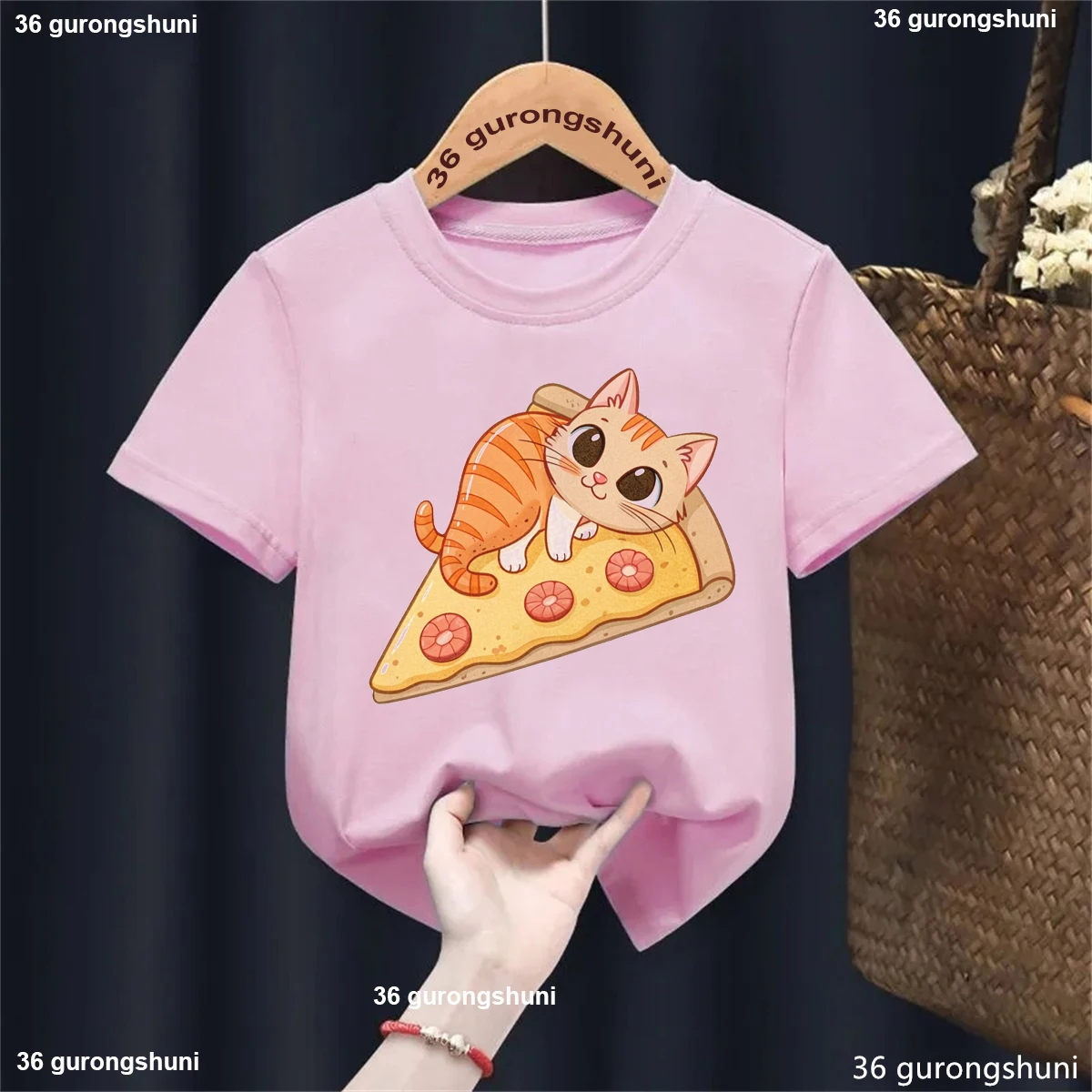 Camiseta de verano manga corta con estampado de pizza y camarones - imagen 2