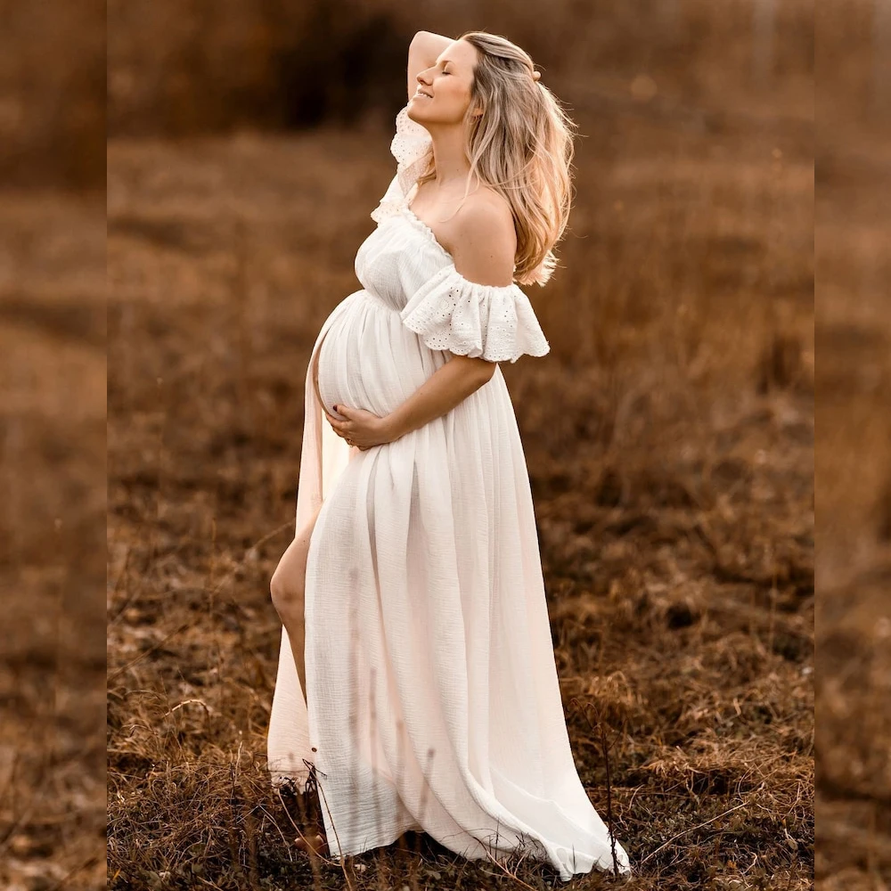 Vestido de maternidad algodón bordado con manga encaje - imagen 5