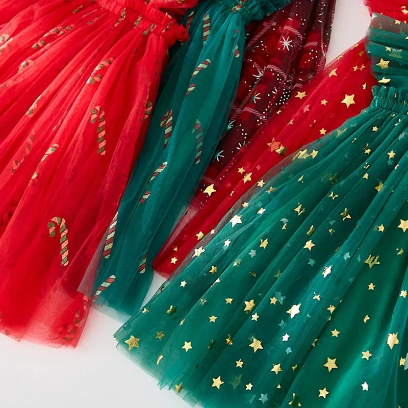 Vestido navideño de tirantes para niñas con tul y estrella dorada - imagen 3