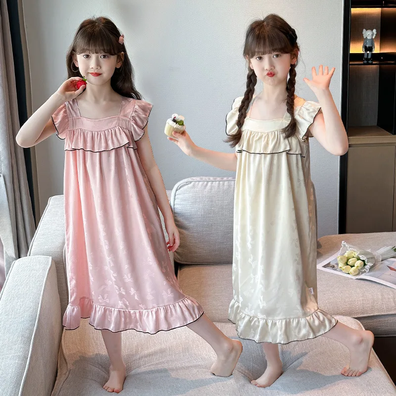 Camisón de encaje princesa para niñas de verano con tirantes finos - imagen 4
