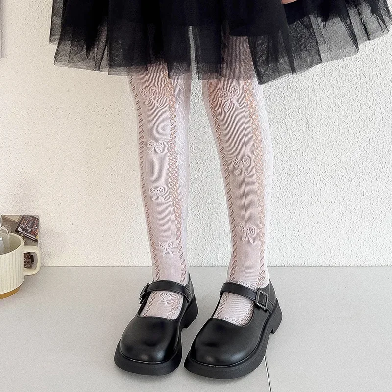 Pantimedias de verano para niña con encaje y lazo fino transpirable