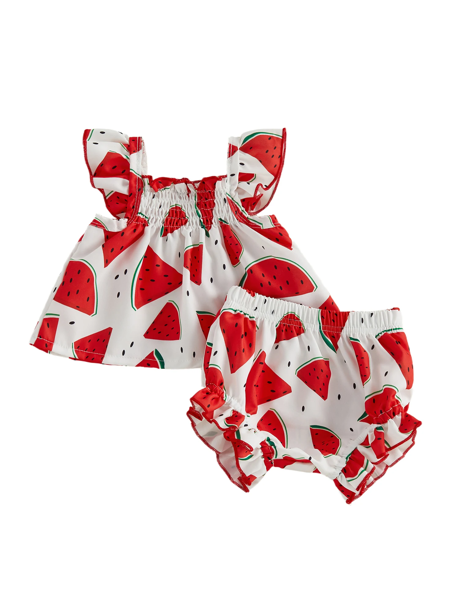 Top con estampado multicolor y ribete con volantes