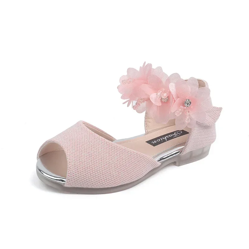Sandalias infantiles para niñas de princesa con flores y pedrería