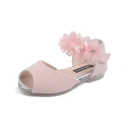 Sandalias infantiles para niñas de princesa con flores y pedrería