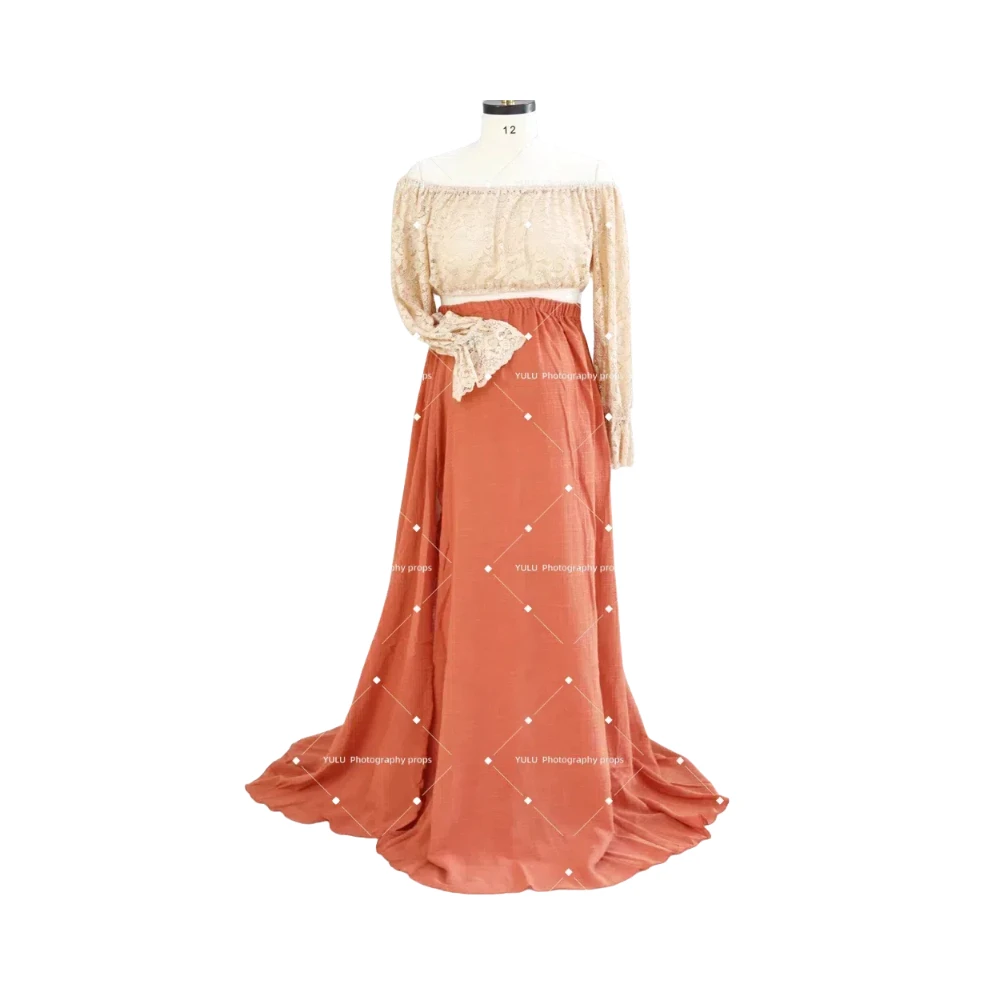 Vestido de maternidad bohemio con encaje y falda en lino - imagen 3