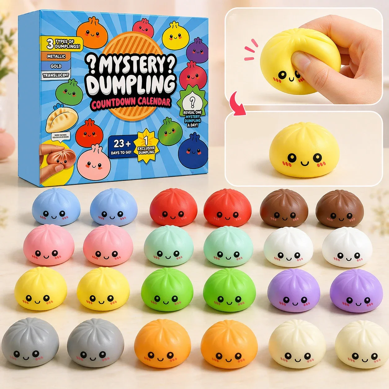 Bolas antiestrés con forma de dumpling y colores vivos