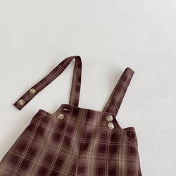 Mono vintage a cuadros con cintura elástica para bebés y niños