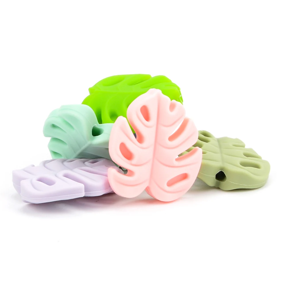 Cuentas de silicona con forma de hoja Monstera