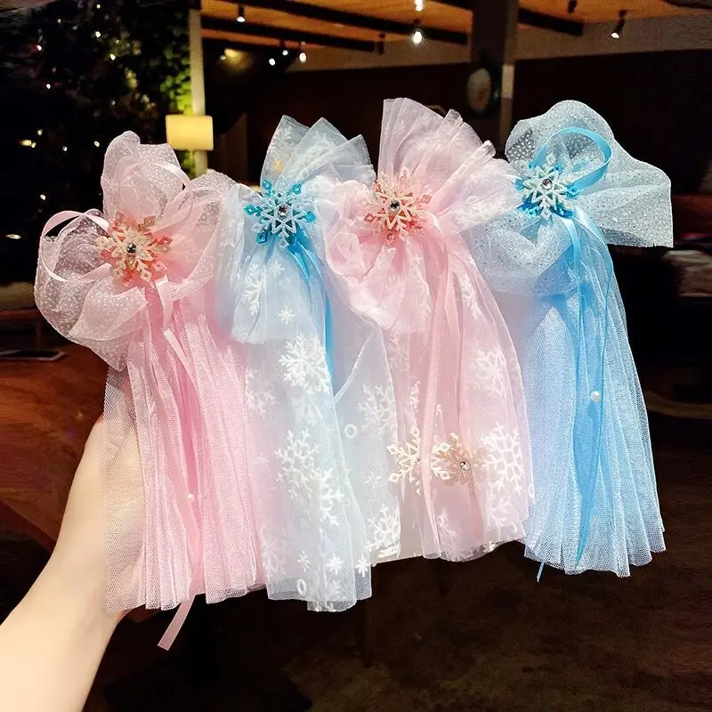Pinzas para el cabello infantiles con copo de nieve brillantes