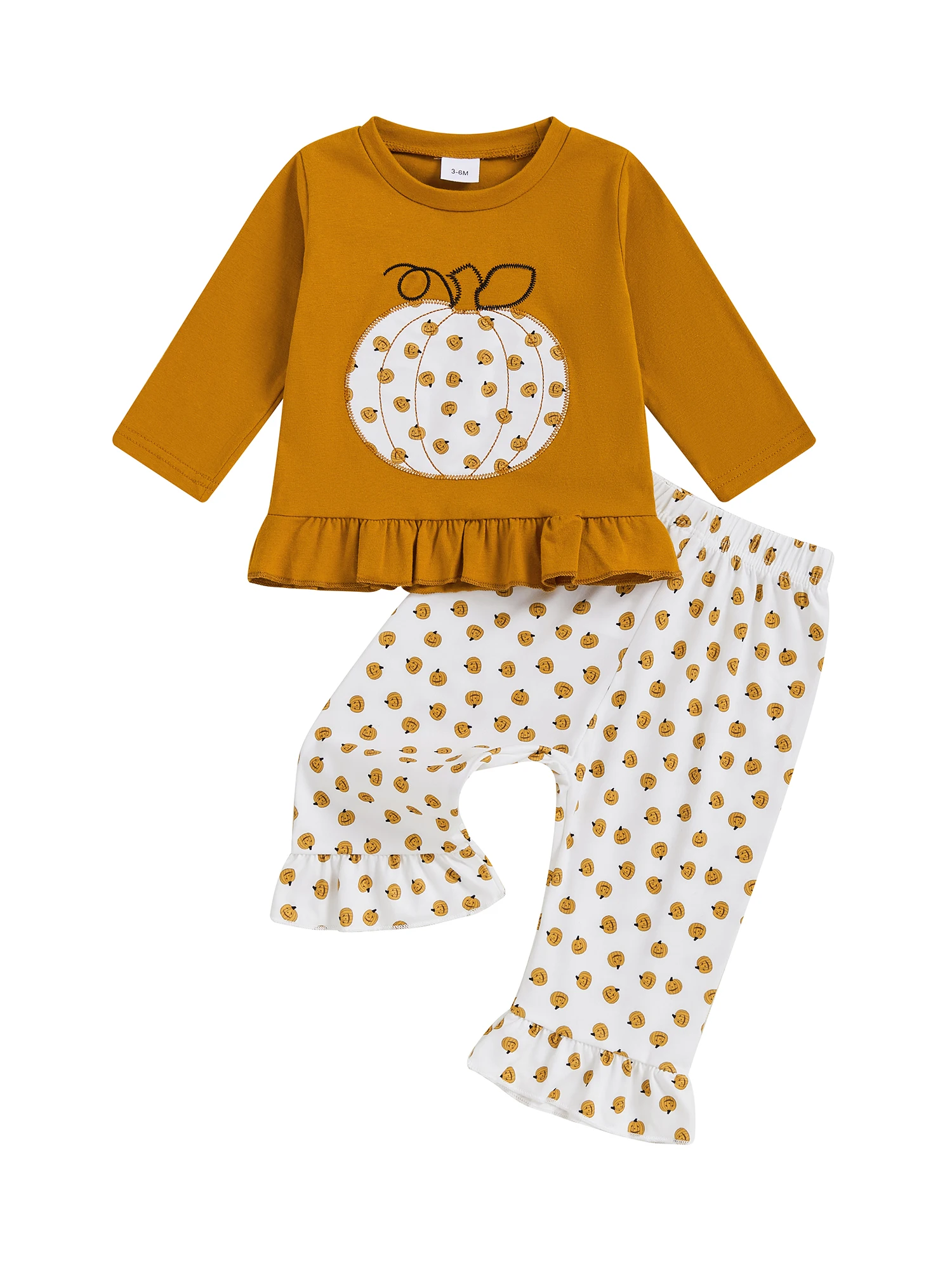 Camisa bordada con calabaza y pantalones elásticos