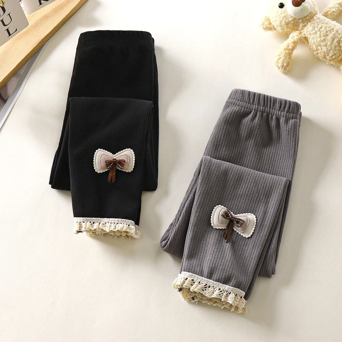 Leggings de lana terciopelo para niños – Otoño con encaje fino - imagen 5