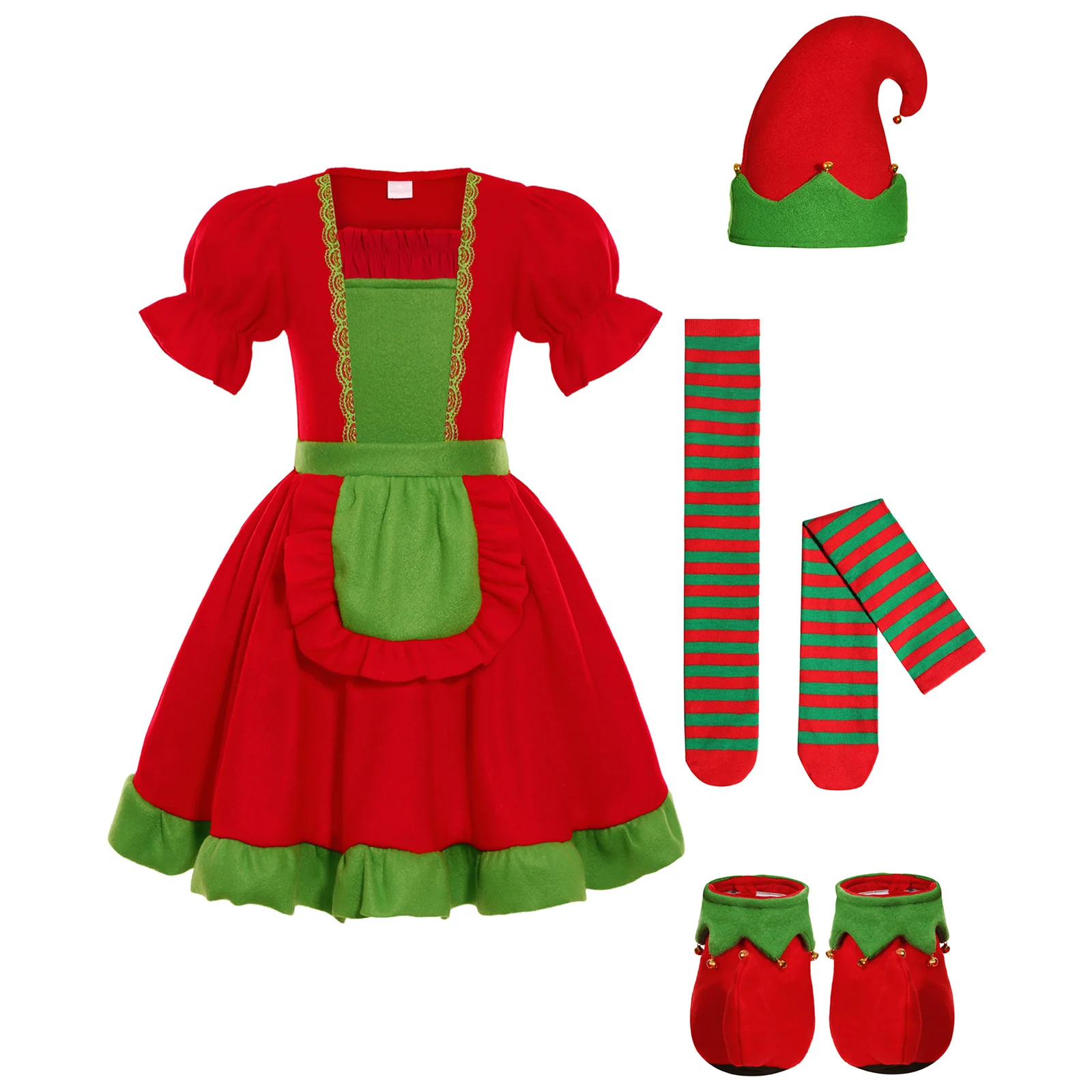 Disfraz de elfo de Navidad para niñas con vestido y sombrero - imagen 2