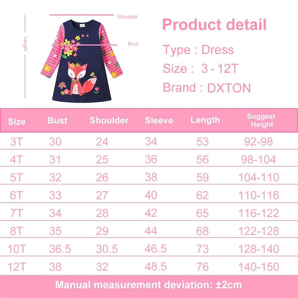 DXTON Vestido de niña a rayas manga larga para otoño - imagen 5