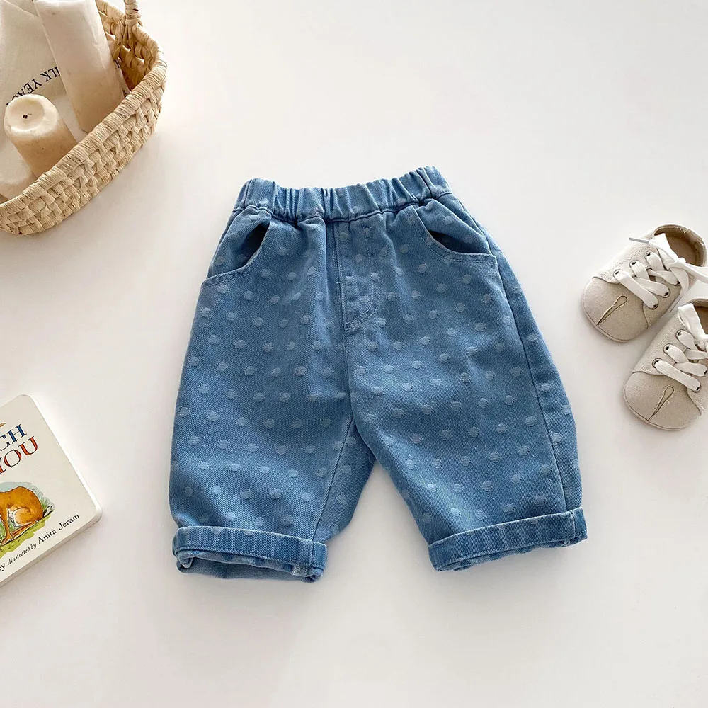 Pantalones de punto suave con lunares grandes para niños - otoño