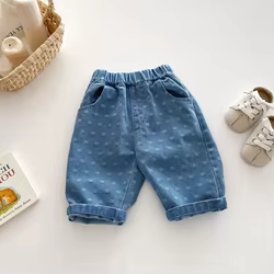 Pantalones de punto suave con lunares grandes para niños - otoño